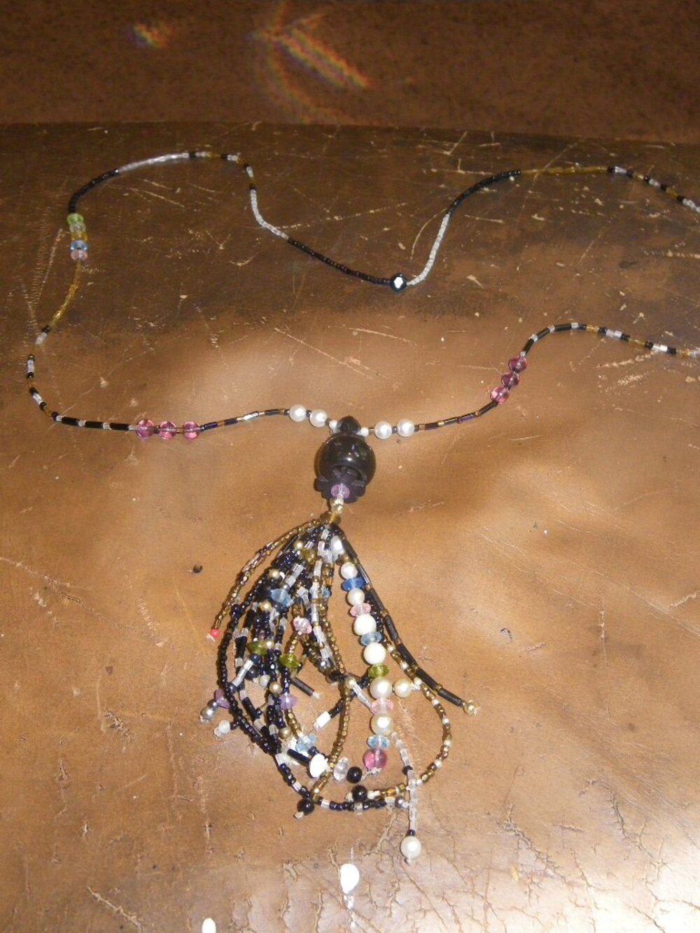 Vintage Women’s Handmade Long Thin Beaded Statement Necklace